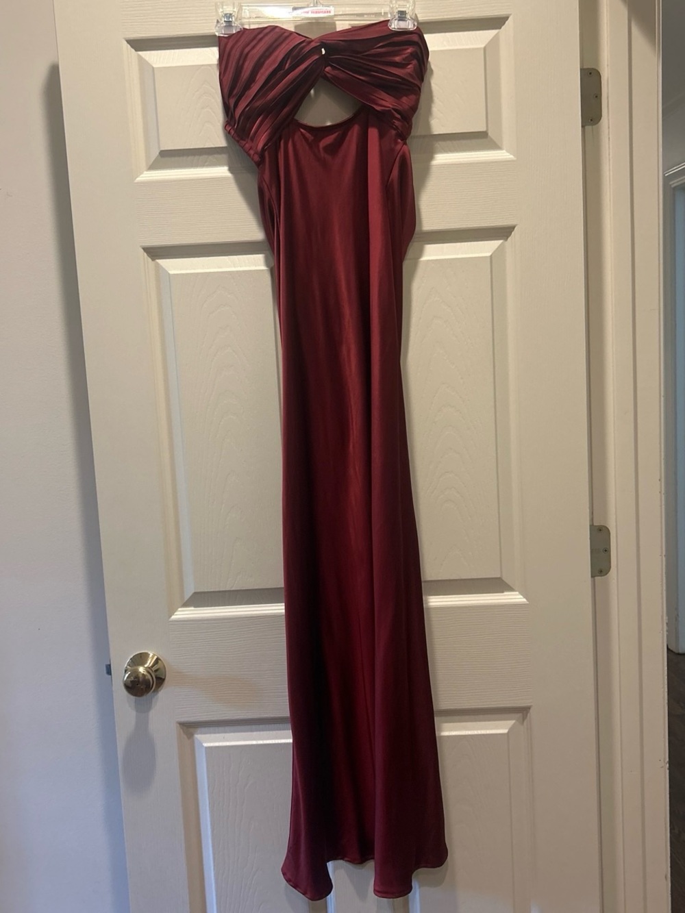 Princess Polly Strapless Twist Bodice Gown in Wine Red